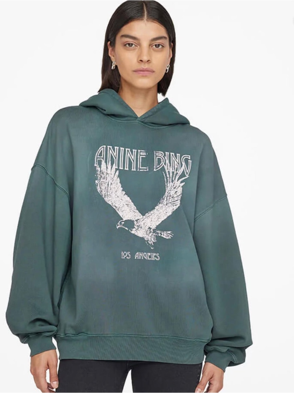 Anine Bing Teal Eagle Logo Hoodie